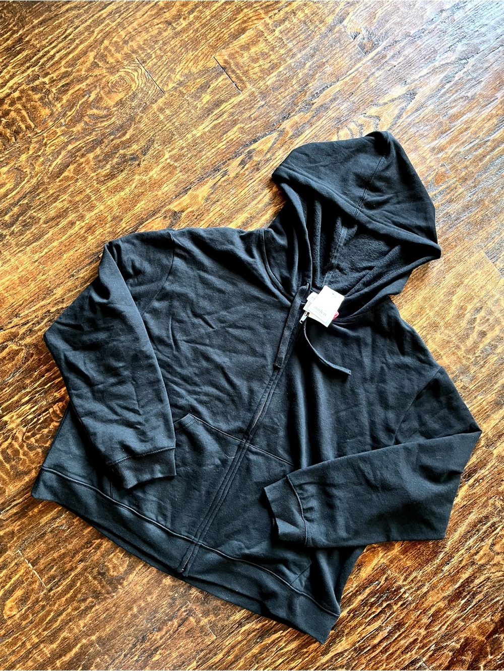 NWT Auden Black Full Zip Fleece Hoodie Sweatshirt, Pockets and Silver Zipper